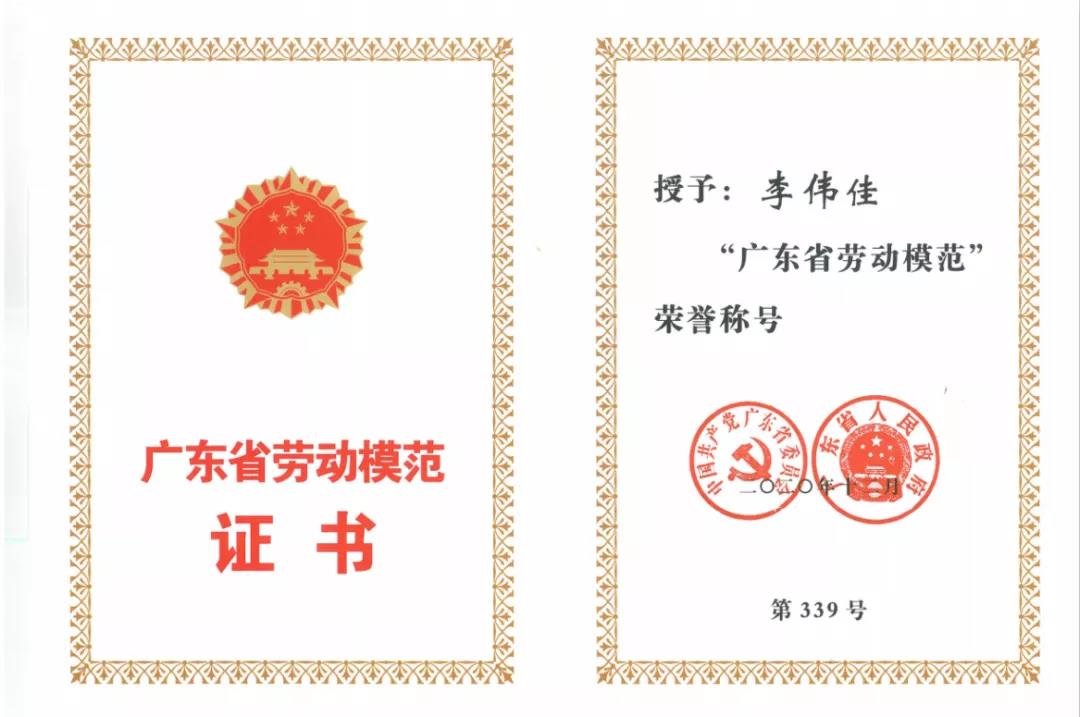 佛塑科技华韩公司李伟佳荣获“广东省劳动模范”称号 佛塑科技华韩公司李伟佳荣获“广东省劳动模范”称号